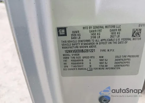 2011 Chevrolet Traverse 1Lt from USA, damaged, VIN 1GNKVGED0BJ281221